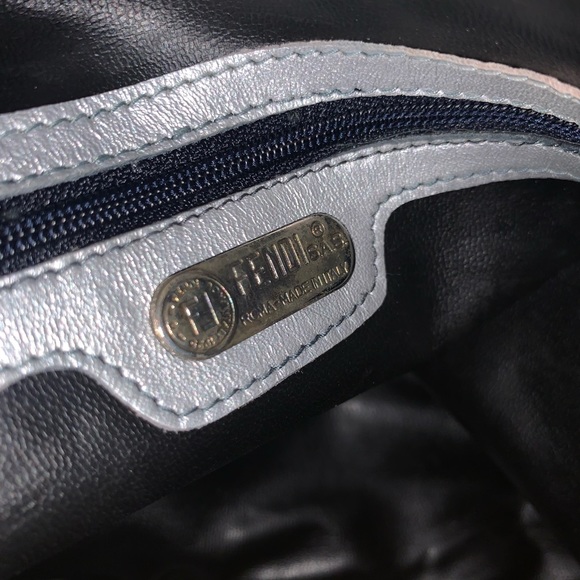 FENDI vintage denim adjustable bag with silver leather piping and rhinestones. - Picture 9 of 16